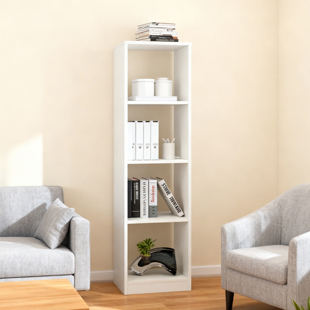 Narrow 5-tier Bookshelf With 4-cube Storage And Anti-tip Kits_voghion.com